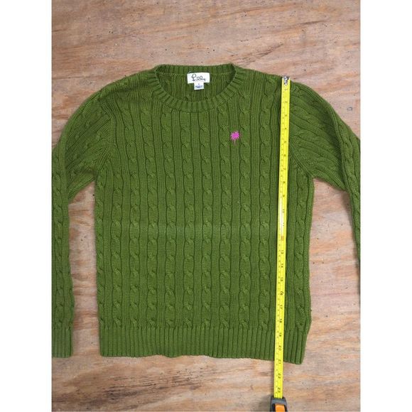 LILLY PULITZER Vintage Lime Green Cable Knit Palm Crewneck Sweater, Sz Small - Picture 8 of 8